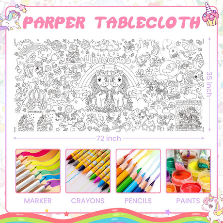 Giant Coloring Poster,35x72Inch,Versatile Unicorn Birthday Activity Drawing Paper Coloring Tablecloth,DIY Rainbow,Unicorn Poster Table Cover Kids Art Crafts Coloring Mat,Home Classroom Party Suppiles Drunze