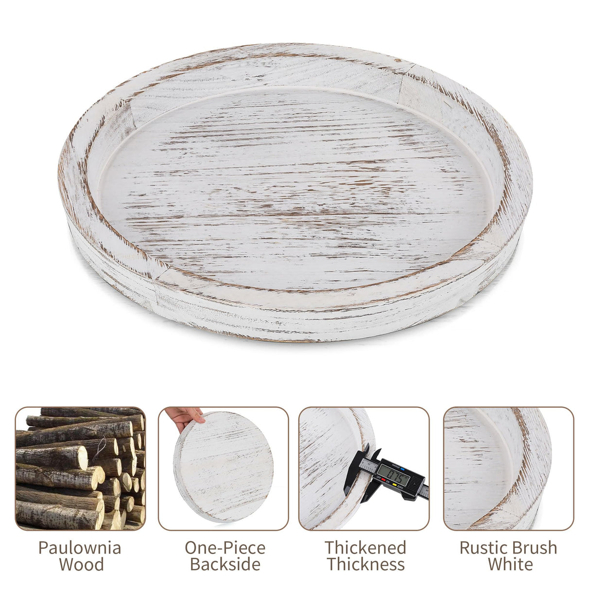 Hanobe Candle Plate Holder Tray: Round Wooden Decorative Candle Plate Small Farmhouse Table Centerpiece Rustic White Wood Tealight Pillar Trays for Home Decor Hanobe