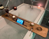 Handmade Wooden Bathtub Tray - 3 Different Size Options - Rustic Structure - Water Insulator - Bath Tray Caddy with Wine Glass Holder (36", BLACK BROWN) WOODCHES