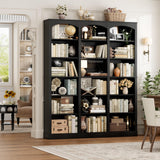 FACBOTALL 71" Triple Wide Bookshelf, 6 Tier Tall Bookshelf, Large Book Shelf with Curved Baffle, 63.4" Wide Bookcase with 18 Open Display Shelves for Living Room, Study, Black FACBOTALL