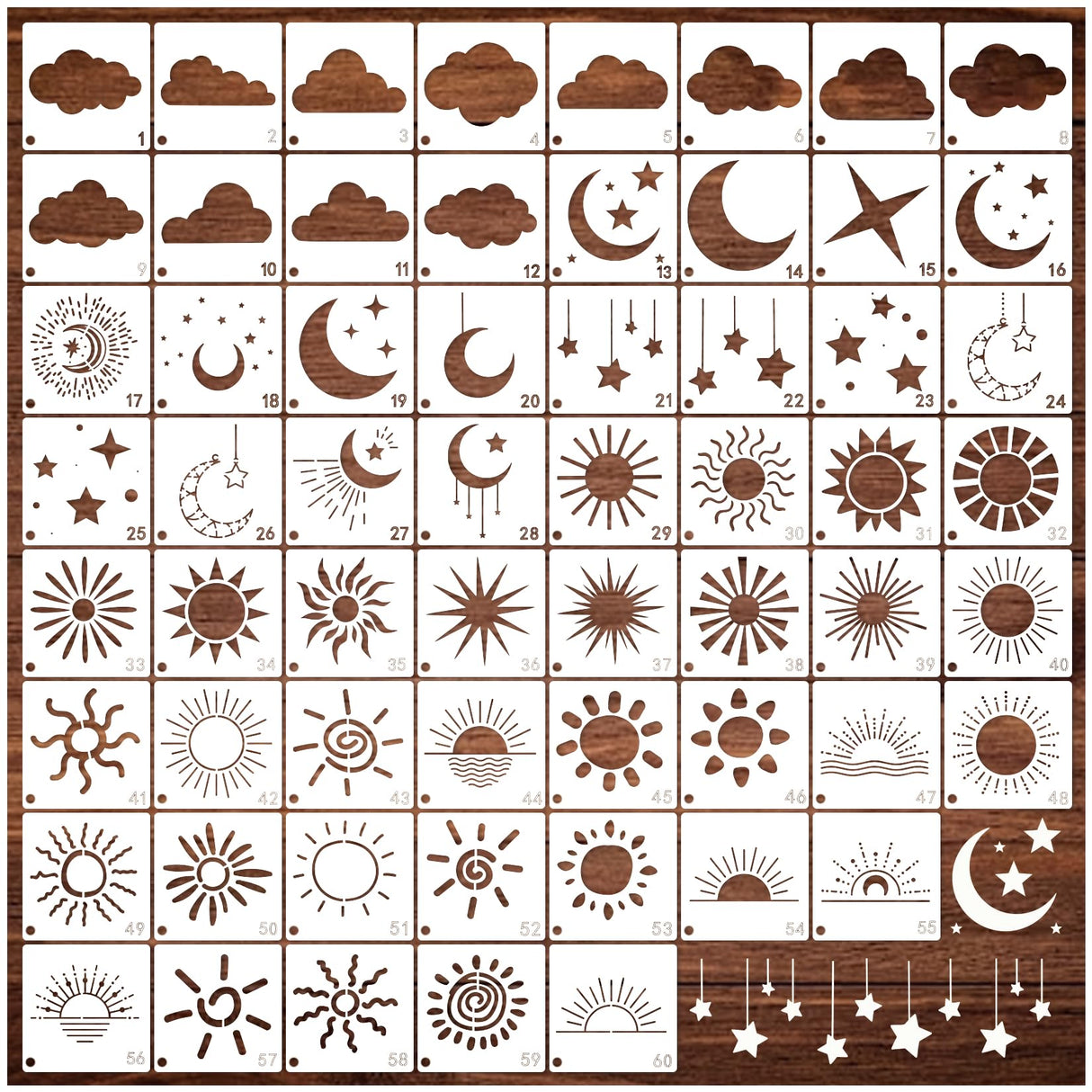 Boho Sun Stencils for Painting on Wood Burning Patterns Cloud Moon Stencils Nature Stencil Celestial Star Paint Template on Art Craft Canvas Wall Fabric Rock (60 Sun) yhslmh