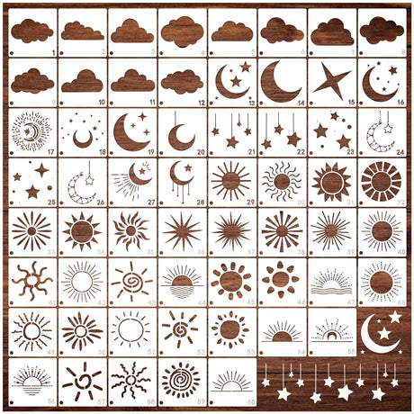 Boho Sun Stencils for Painting on Wood Burning Patterns Cloud Moon Stencils Nature Stencil Celestial Star Paint Template on Art Craft Canvas Wall Fabric Rock (60 Sun) yhslmh