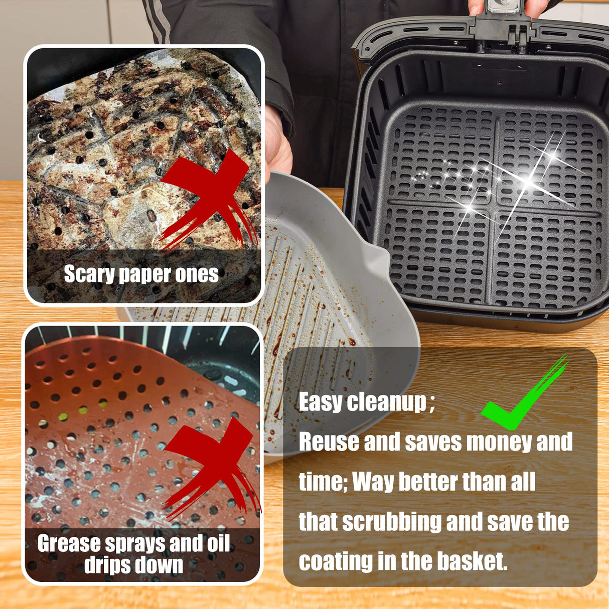 Golden Associate Silicone Liners Square 8 Inches for Air Fryer, 2 Pcs Non-stick Food-grade Reusable Silicone Pot Baking Tray Basket Bowl Oven Air Fryer Accessories Golden Associate