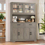 BOTLOG 71" Pantry Storage Cabinet, Farmhouse Food Pantry Cabinet with Microwave Stand, Kitchen Hutch with Large Drawer and Shelves for Dining Room Farmhouse Grey BOTLOG