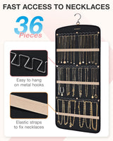 BAGSMART Hanging Jewelry Organizer, Necklace Holder Anti-tangle Earrings Rings Hanger with 20 Jewelry Bags Travel Storage Roll with Pockets Hang on Closet, Wall, Door,1 Piece, Large, Black BAGSMART