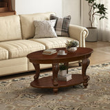 LKTART Oval Wood Coffee Tables for Living Room, Vintage Round Coffee Table with Carved Wood Legs, Tradition Elegant Center Table (Cherry, 42 Inch) LKTART