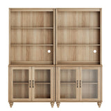 WAMPAT 5 Tier Bookshelf 72" Tall Bookcase with Glass Doors,Large Farmhouse Display Book Shelf with Adjustable Shelves and Storage Cabinet，Library Wood Bookshelves for Living Room,Kitchen, Oak(2PCS) WAMPAT