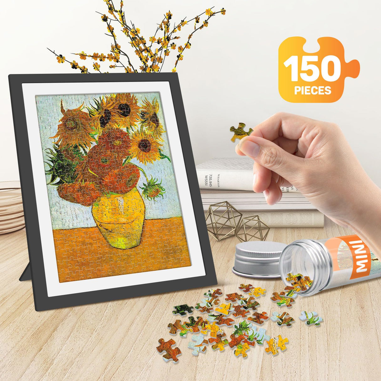 150 Pieces Mini Jigsaw Puzzles for Adults & Kids, 6" x 4" Small Jigsaw Puzzles Capsule Tube Jigsaw Puzzles Intelligent Game, Starry Night Mona Lisa Sunflower 3 Pack LOSFPVR