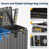 EAST OAK 62 Gallon Outdoor Trash Can | Waterproof Resin Garbage Can with Recycle and Garbage Labels | Secure Bag Lip Lock and Drip Tray | Outside Trash Bin for Patio | Kitchen, Backyard or Deck | Gray EAST OAK