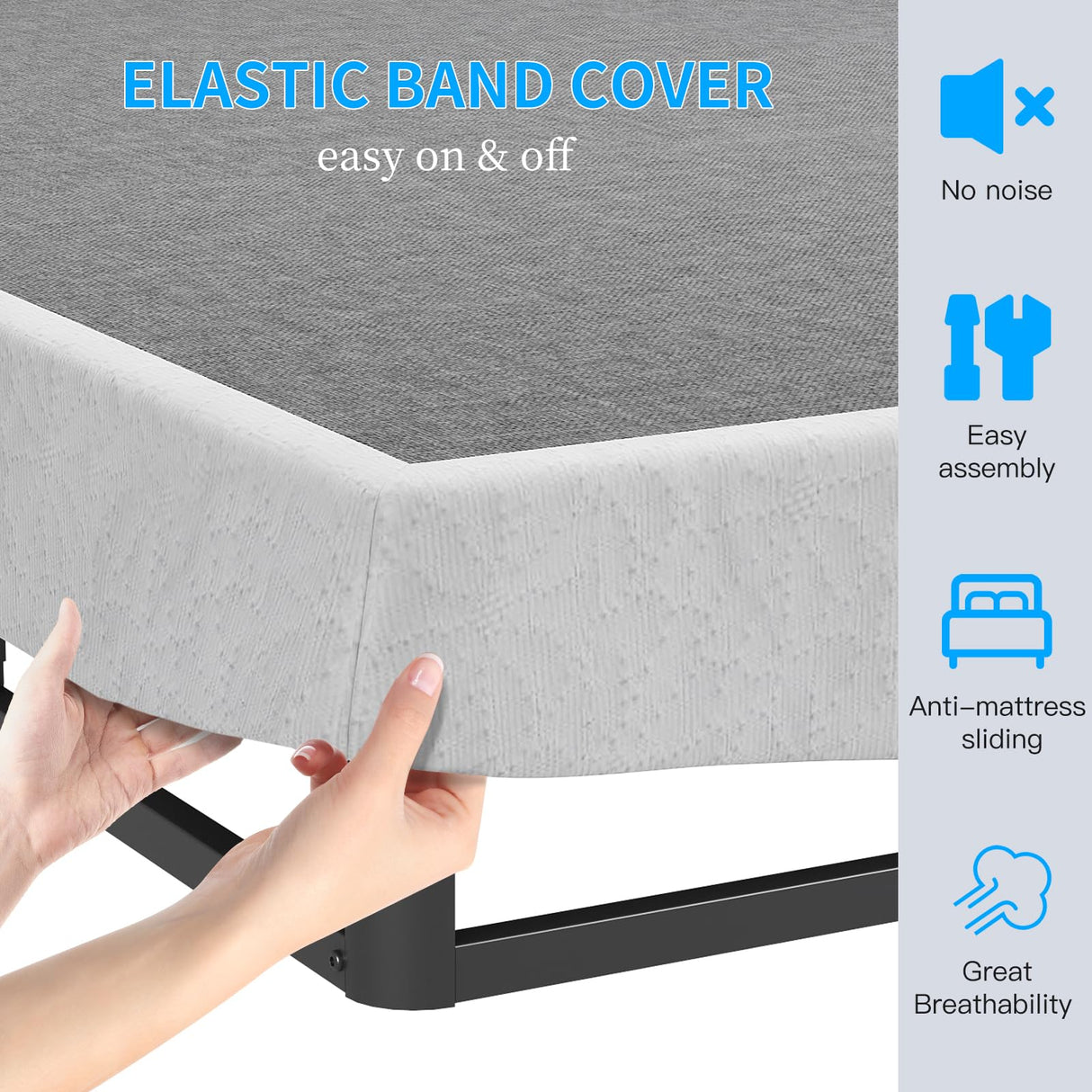 UOMEUR Box Spring for Queen Bed,5 Inch Low Profile Box Spring Queen for Queen Mattress, 3500lbs Heavy Duty Metal Mattress Foundation Support,Noise-Free, Non-Slip, Easy Assembly, Cleanable Fabric Cover UOMEUR