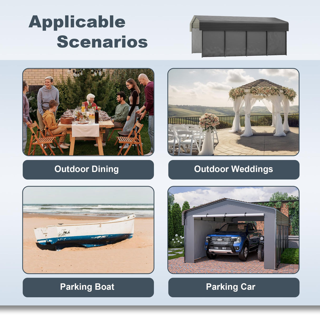 LZbeiteM 13 x 20 ft Car Ports Heavy Duty - Prefab Metal Carport with Galvanized Steel Roof with Sidewalls Enclosure Kit, Sturdy Heavy Duty Metal Carport for Cars, Boats, and Tractor LZBEITEM