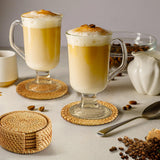 6pcs Handmade Rattan Coasters with Holder, Natural Wicker Boho Coasters Set, Heat-resistant Drink Coasters for Coffee Table Housewarming Gifts Hot Drinking Home Decor Protecting Table ANPHSIN