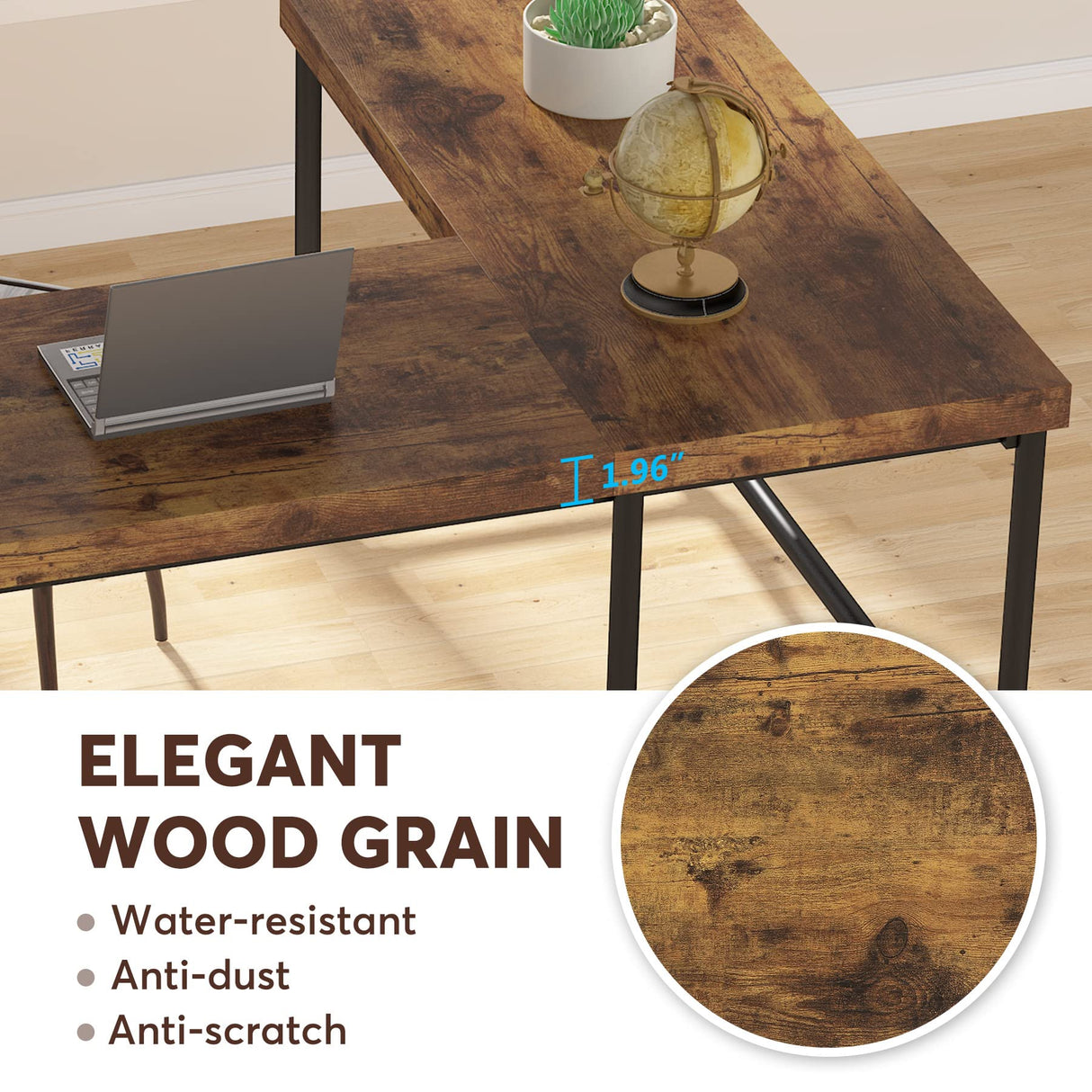 Tribesigns L-Shaped Desk, 67 inch Industrial Reversible Corner Computer Office Desk PC Laptop Study Table Workstation with Metal Pipe Legs for Home Office (Rustic Brown) Tribesigns