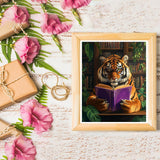 Reading Animals DIY Paint by Number for Adults Beginner Fierce Tiger in the Library Painting by Numbers Paint Kits Canvas Gifts Arts Crafts for Home Wall Farmhouse Rustic Decor16x20Inch No Frame LAENAKR