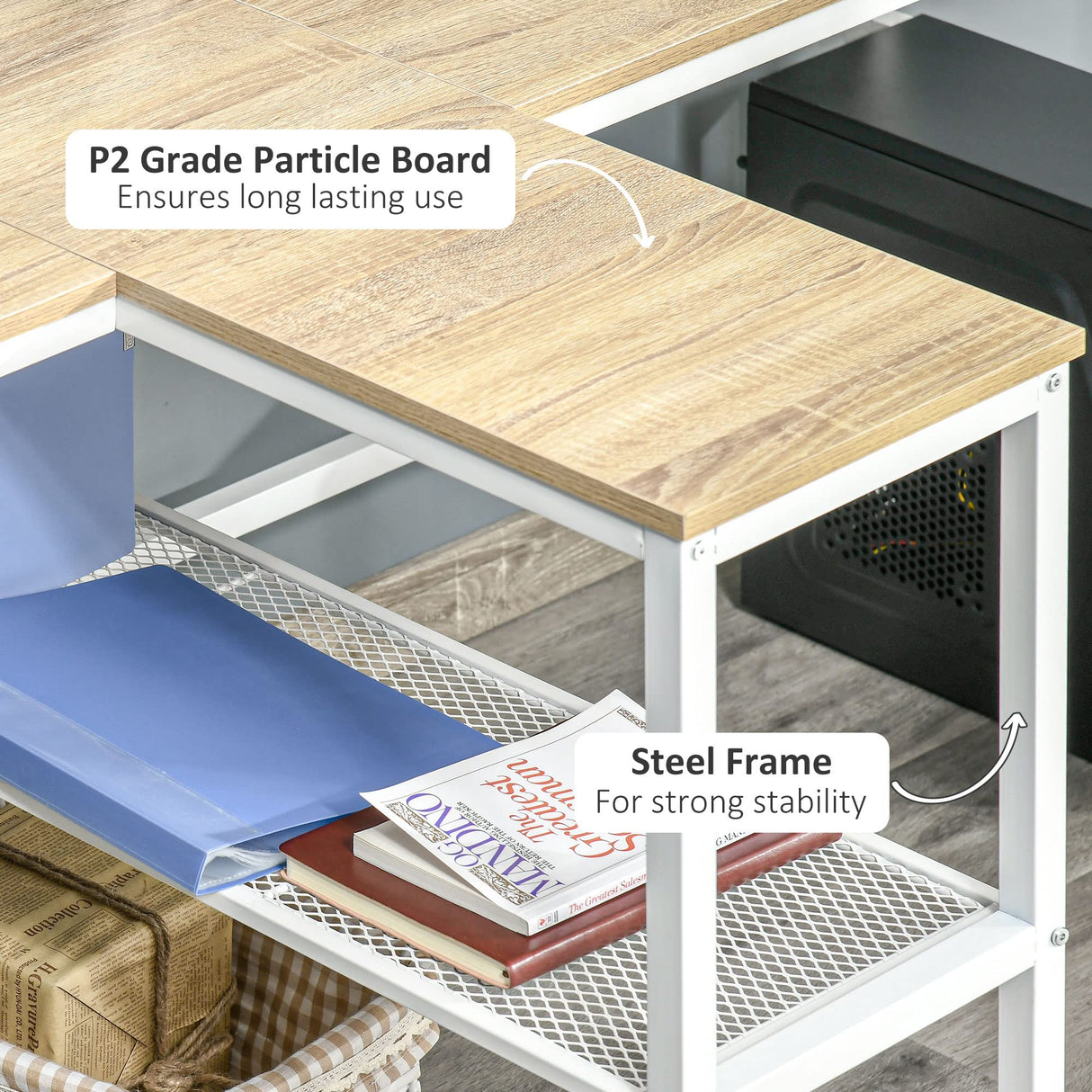 HOMCOM 83" Two Person Computer Desk with 2 Storage Shelves, Double Desk Workstation with Book Shelf, Long Desk Table for Home Office, Natural HOMCOM