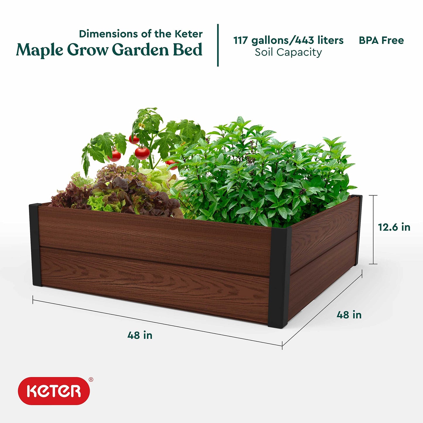 Keter 48" X 48" inches Wood Look Raised Garden Bed, Durable Outdoor Planter for Vegetables, Flowers, Herbs, and Succulents, Brown - WoodArtSupply