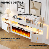 LEMBERI Floating Fireplace TV Stand 70'' Wall Mounted Shelf, LED Light Entertainment Center and Storage, Modern Wood Media TV Console with Highlight (White with White Fireplace) LEMBERI