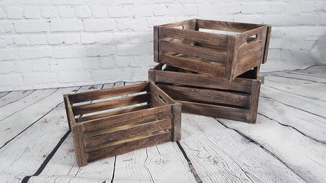 Admired By Nature Wooden Crates Storage Container, Rustic Light Brown Set of 3, Farmhouse Style Decorative Baskets for Home Decor, Rustic Decor, Nesting Stackable Organizers, Distressed Wood Crates Admired By Nature