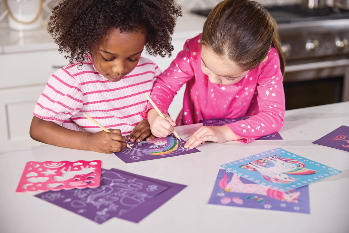 Crocodile Creek Unicorn Sparkle Scratch Art for Kids - 16-Sheet Scratch Art Set with 10 Themed Sheets, 5 Blank Sheets, Stencil, and Stylus - Thoughtful Stocking Stuffers, Gifts, Art Supplies for Kids Crocodile Creek