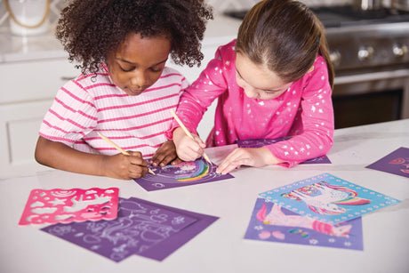 Crocodile Creek Unicorn Sparkle Scratch Art for Kids - 16-Sheet Scratch Art Set with 10 Themed Sheets, 5 Blank Sheets, Stencil, and Stylus - Thoughtful Stocking Stuffers, Gifts, Art Supplies for Kids Crocodile Creek