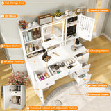 vomavex 45" Makeup Vanity Desk with Sliding Lighted Mirror & Power Outlet, Big Vanity with 5 Drawers, Storage Shelves, 3 Cubbies, 2 Cabinets for Women, Dressing Table for Bedroom, Bathroom, White vomavex