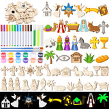 Mootycapa 24 Pcs Christmas Christian DIY Wooden Magnets to Paint, Nativity Scene Glow in The Dark Wood Painting Crafts, Jesus Fridge Magnets Craft Kits for Boys Girls School Home Party Activities Mootycapa