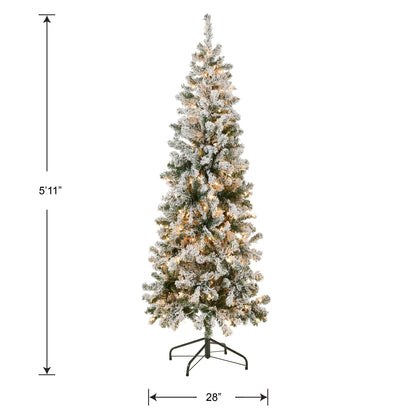 National Tree Company First Traditions Pre-Lit Acacia Flocked Tree Medium Christmas Tree, Clear Incandescent Lights, Plug in, 6 ft