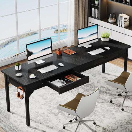 Tribesigns 78.7" Extra Long Executive Office Desk, Double Desk with 2 Drawers, Black Tribesigns