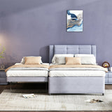 Merax Full Size Upholstery Platform Bed with Trundle,Trundle can be Flat or Erected, Modern Bed Frame with Linen Headboard for Kids, Adults, No Box Spring Needed, Gray Merax