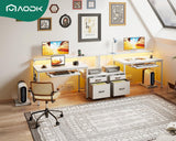 AODK 48" Computer Desk with Fabric File Cabinet and Drawer, Reversible Office Desk with Power Outlet and LED Light, Study Desk with Printer Stand, Keyboard Tray, Full Monitor Riser and PC Stand, White AODK