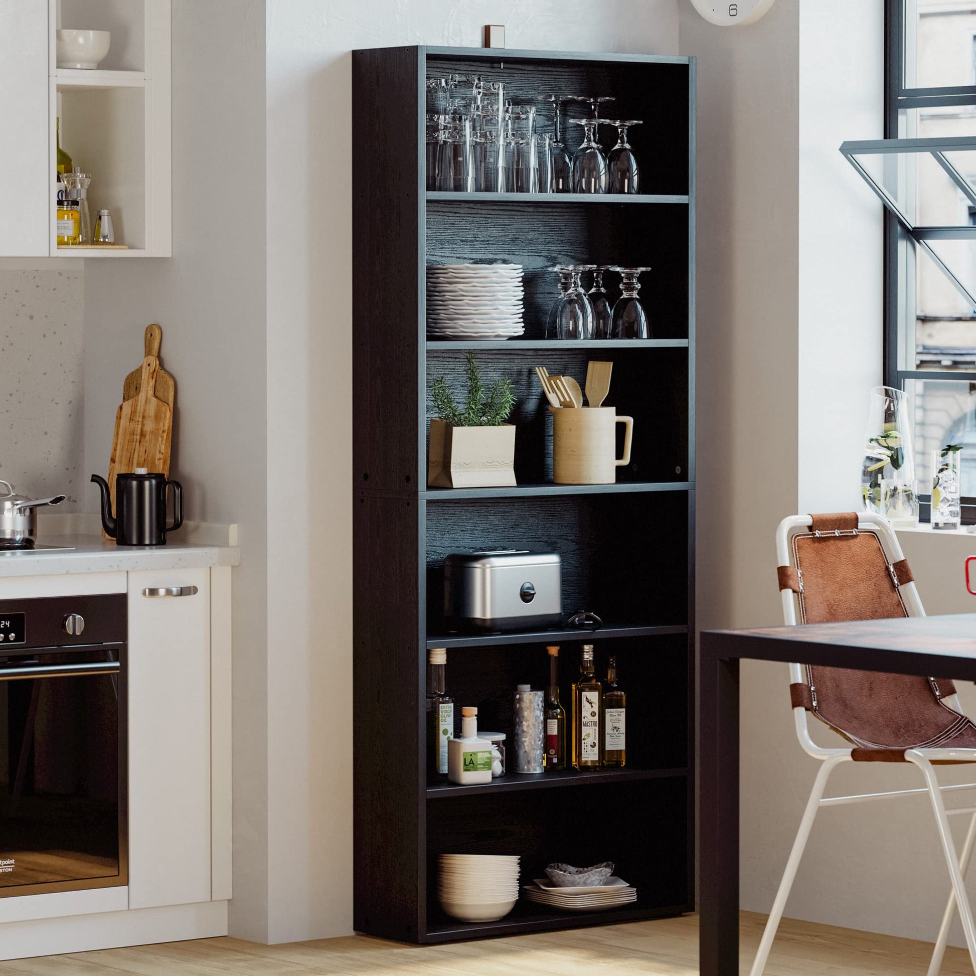 Stunning 6-Tier Vintage Black Bookshelf - Sturdy Storage Solution for Home or Office - WoodArtSupply