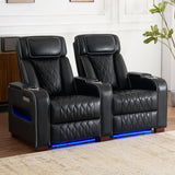CALIVIA Luxury Home Theater Seating – Power Recliner with Adjustable Headrests, Blue LED Ambient Lighting, Tray Table, USB & Type-C Charging (Black,2 Seat) CALIVIA