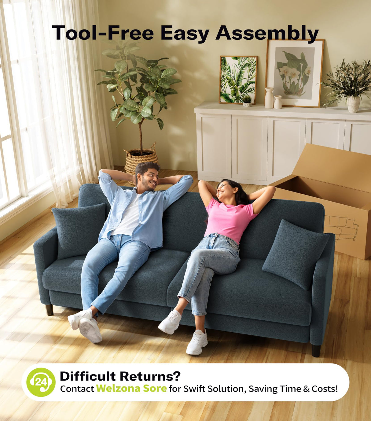 Welzona 83" Sofa Couch, Comfy Couches for Living Room, Teddy Fleece Sofas for Living Room, Tool-Free Setup Loveseat Sofa, All-Wood Love Seat Couches, Small Couch 2 Pillow Included, Blue Grey Welzona