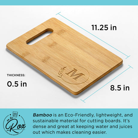On The Rox Monogrammed Cutting Boards - 9” x 12” A to Z Personalized Engraved Bamboo Board (M) - Large Customized Wood Cutting Board with Initials - Wooden Custom Charcuterie Board Kitchen Gifts On The Rox