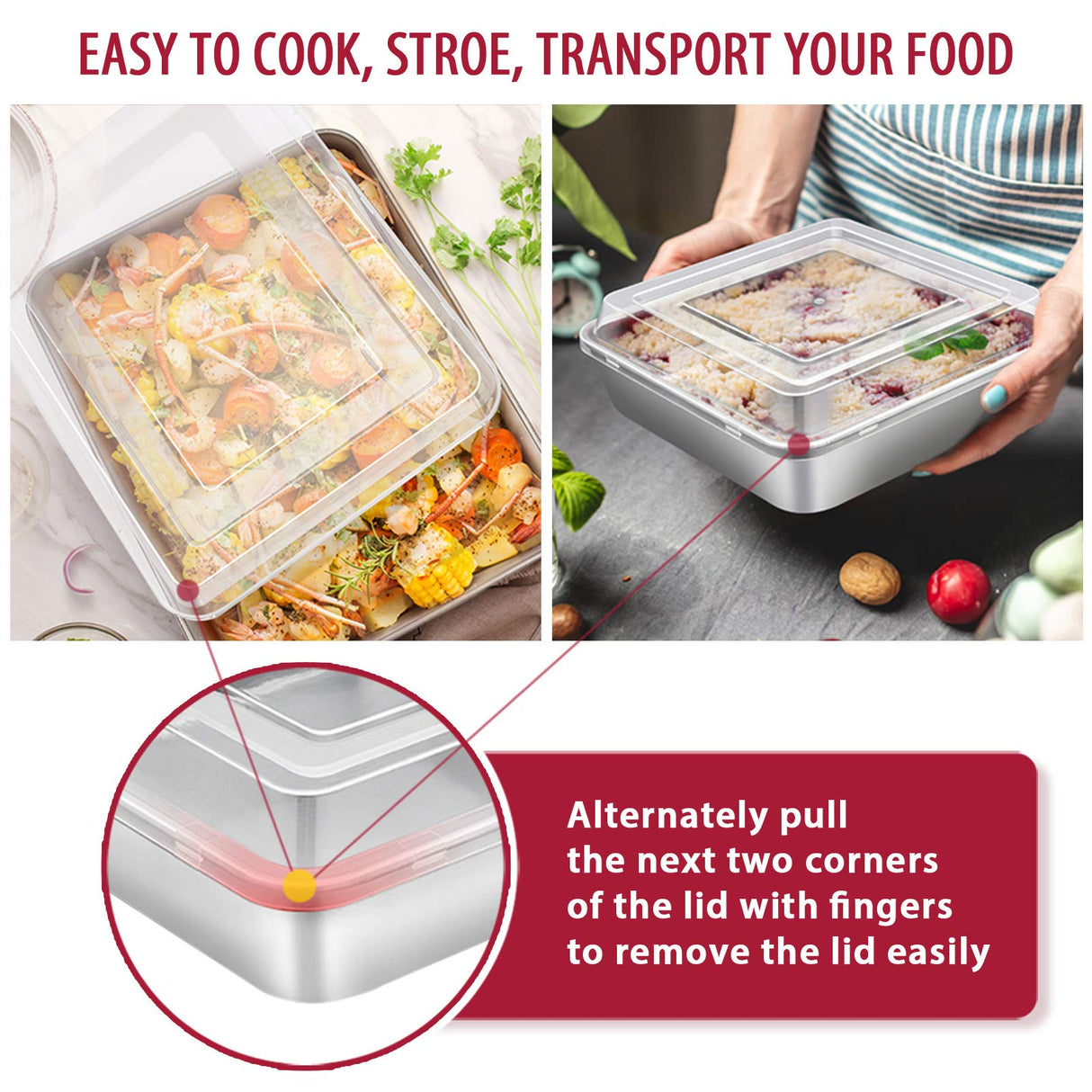 E-far 12-Piece Stainless Steel Bakeware Sets, Metal Baking Pan Set Include Round Cake Pans, Square/Rectangle Baking Pans with Lids, Cookie Sheet, Loaf/Muffin/Pizza Pan, Non-toxic & Dishwasher Safe E-far