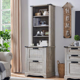 OKD 72" Tall Bookshelf with 2 File Drawers, Farmhouse 4-Tier Bookcase with Storage, Adjustable Shelves & File Holder, Wood Rustic Deep Bookshelves for Home Office, Library (Light Rustic Oak) OKD