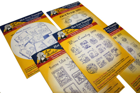 Aunt Martha's Iron On Transfer Patterns for Stitching, Embroidery or Fabric Painting, Patterns for Tea Towels/Kitchen Decor, Set of 5 Aunt Martha's
