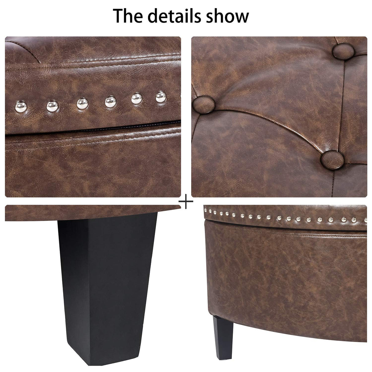 Homebeez 43" Half Moon Storage Ottoman Bench, Lift Top Faux Leather Storage Ottoman Bench for Bedroom Living Room (Light Brown) Homebeez