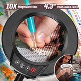 Krstlv 10X Magnifying Glass with Light and Stand, 5 Color Modes Stepless Dimmable LED Lighted Desk Lamp, Hands Free Flexible Gooseneck Magnifier with Light for Craft Hobby Painting Sewing Close Work Krstlv