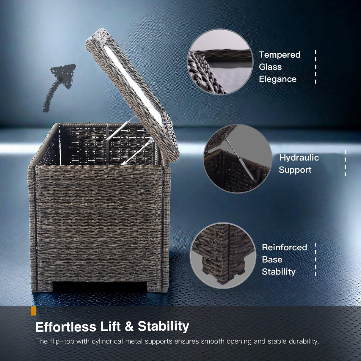 Krikacy Classic Wicker Patio Coffee Table with Storage, All-Weather Rattan Outdoor Coffee Tables, Tempered Glass Flip-Top, Waterproof for Porch Backyard – 40''Wx19''Dx22''H, Brown Krikacy