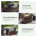 Amopatio 8-Piece Outdoor Patio Furniture Set with 44" Fire Pit Table, Modern Rattan Sectional Couch with Tempered Glass Coffee Table, Thickened Cushions and Include Waterproof Cover (Dark Grey) Amopatio