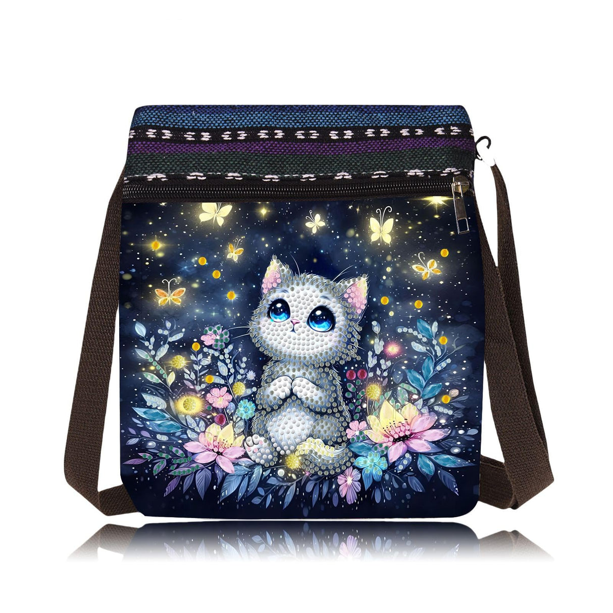 ARTopet DIY Diamond Art Painting Canvas Crossbody Bag Black Ethnic Minority Shoulder Purses Beach Bag Special Shaped Crystal by Numbers Mosaic Kits for Women-Cat ARTopet