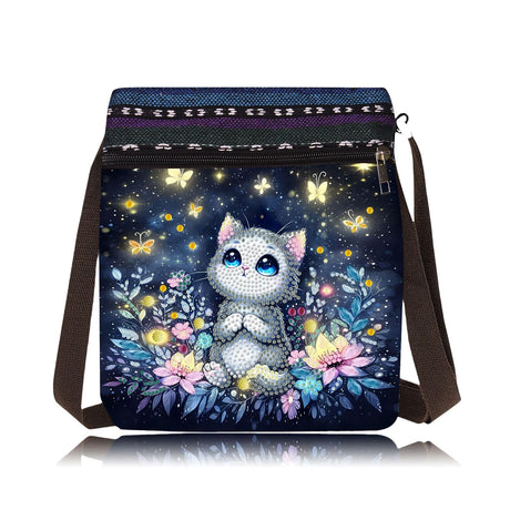 ARTopet DIY Diamond Art Painting Canvas Crossbody Bag Black Ethnic Minority Shoulder Purses Beach Bag Special Shaped Crystal by Numbers Mosaic Kits for Women-Cat ARTopet