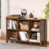 Joaxswe Rustic 6 Cube Wood Bookshelf – 3 Tier Brown Walnut Storage Organizer with Legs Joaxswe