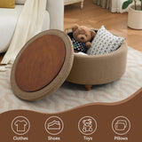 WUTUTUEE 30Inch Round Storage Ottoman with Tray, Modern Tufted Fabric Circle Coffee Table with Storage, Upholstered Ottoman with Removable Top for Living Room, Bedroom, Brown WUTUTUEE