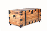NewCosmos Vintage Reclaimed Fir Wood Storage Trunk – Rustic Charm with Black Metal Accents – No Assembly Required, Optional Wheels Included NewCosmos