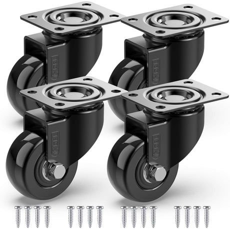 GBL 2" Heavy Duty Caster Wheels Without Brakes + Screws - up to 440Lbs - Set of 4 No Floor Marks Silent Castor for Furniture - Rubbered Trolley or Pallet Swivel Wheels - Black Casters GBL
