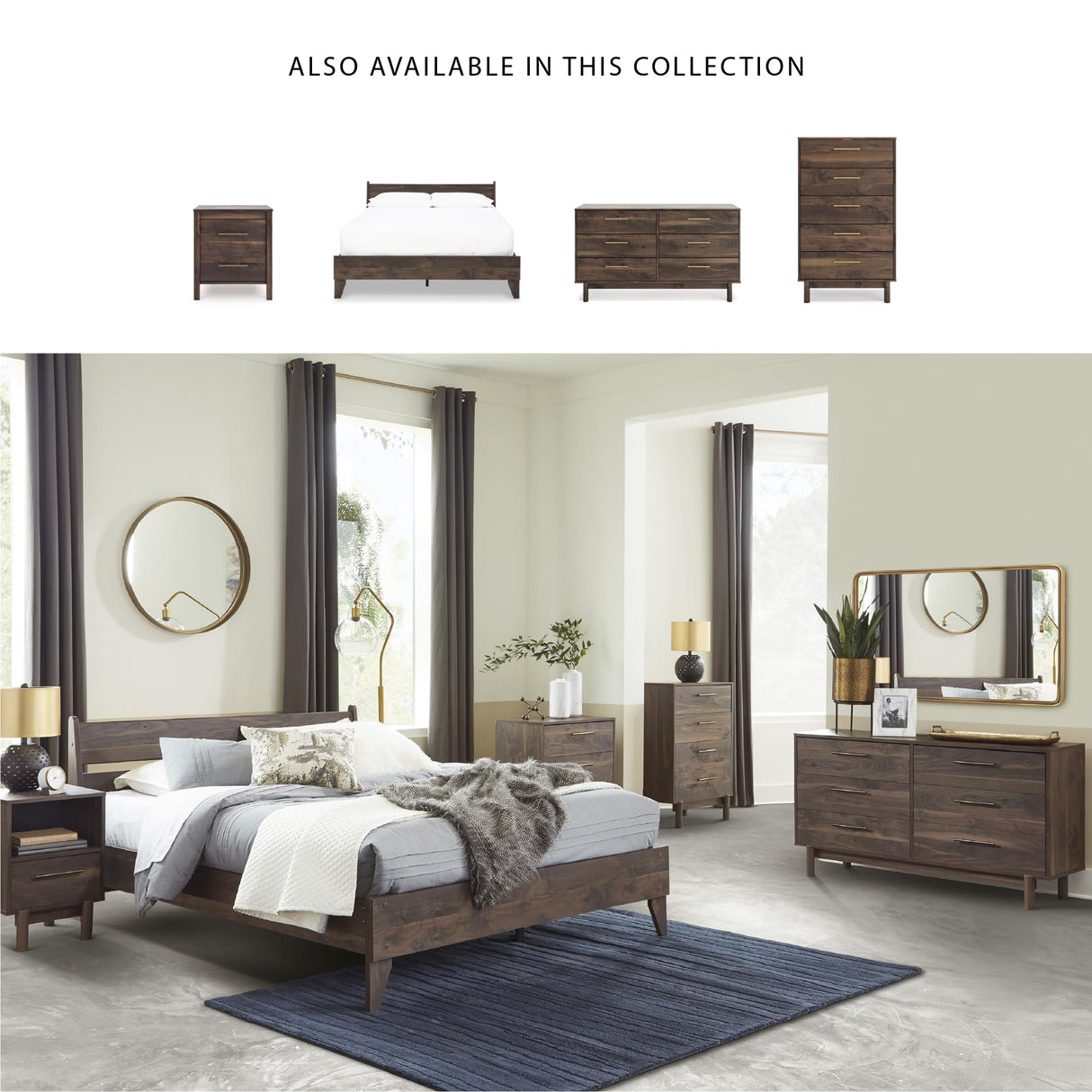 Signature Design by Ashley Calverson Contemporary 5 Drawer Chest of Smooth-Gliding Drawers and Safety Stop, Dark Brown Signature Design by Ashley