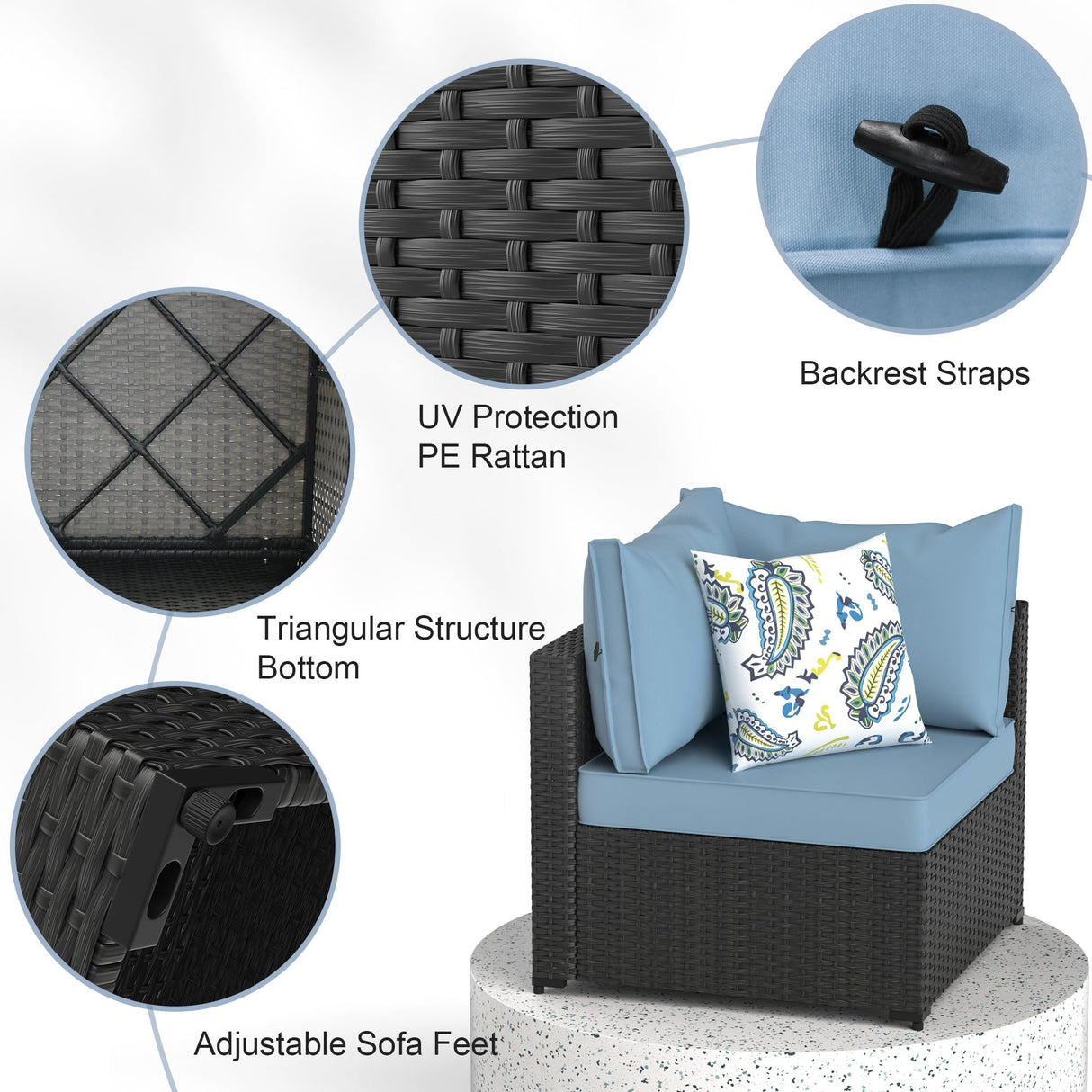 GOJOOASIS Patio Furniture Set Outdoor Sectional Sofa with Ottoman Wicker Couch Rattan Modular Seating Conversation Sets Porch Decor for Backyard, Balcony, Garden (Blue A) GOJOOASIS