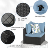 GOJOOASIS Patio Furniture Set Outdoor Sectional Sofa with Ottoman Wicker Couch Rattan Modular Seating Conversation Sets Porch Decor for Backyard, Balcony, Garden (Blue A) GOJOOASIS
